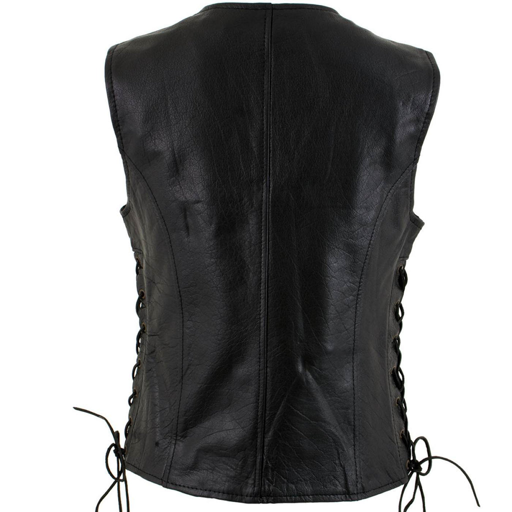 Milwaukee Leather Women's Mistress Black Side Lace Leather Motorcycle Vest - LKL4714