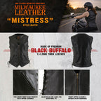 Milwaukee Leather Women's Mistress Black Side Lace Leather Motorcycle Vest - LKL4714