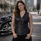 Milwaukee Leather Women's Mistress Black Side Lace Leather Motorcycle Vest - LKL4714