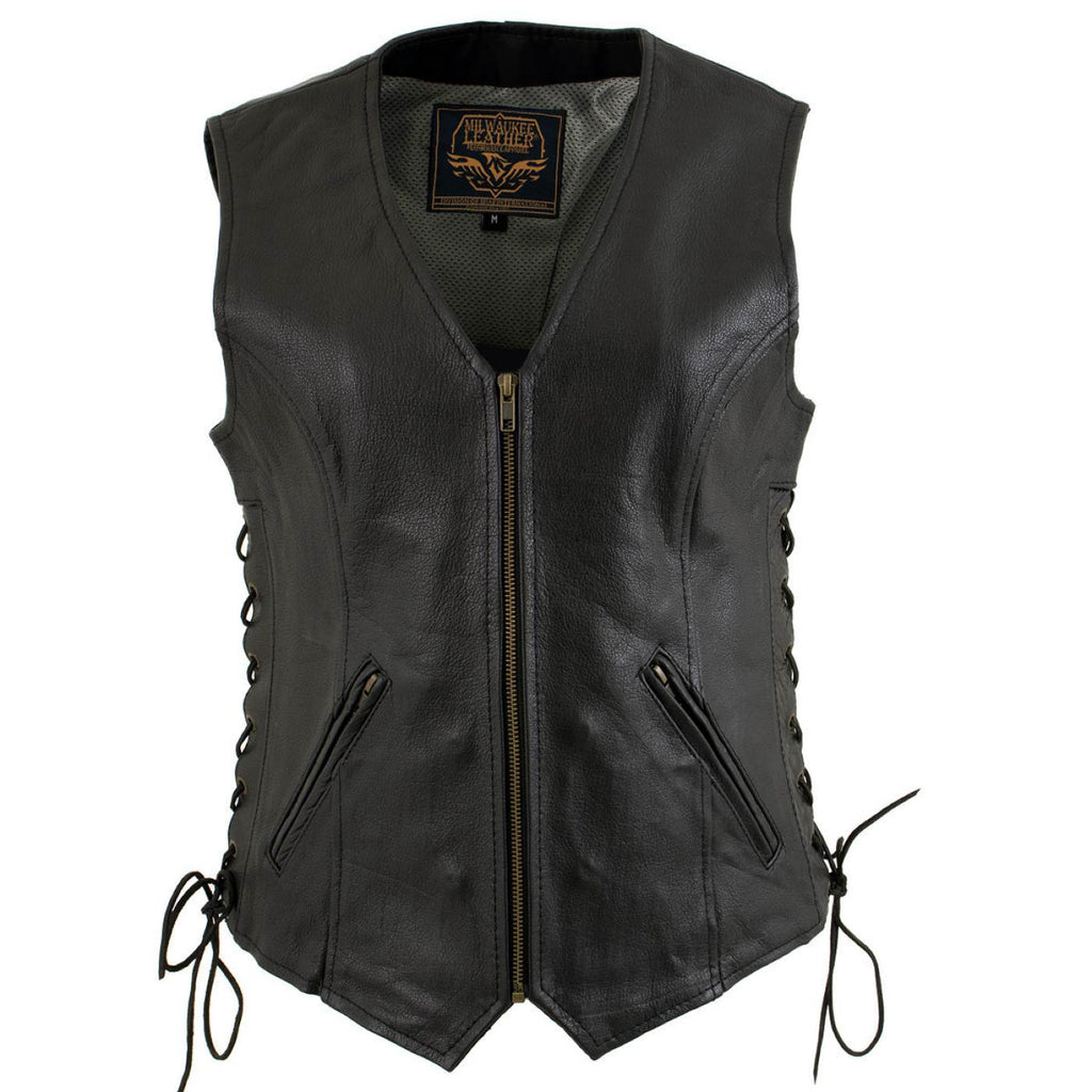 Milwaukee Leather Women's Mistress Black Side Lace Leather Motorcycle Vest - LKL4714