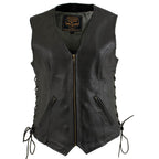 Milwaukee Leather Women's Mistress Black Side Lace Leather Motorcycle Vest - LKL4714