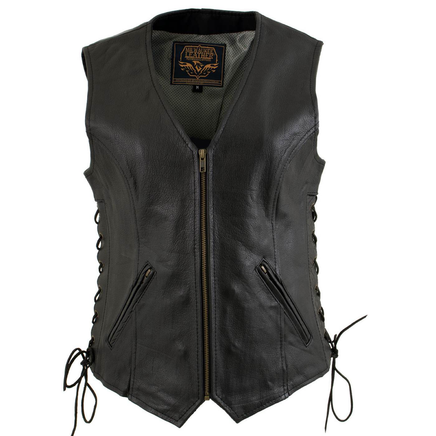 Milwaukee Leather Women's Mistress Black Side Lace Leather Motorcycle Vest - LKL4714