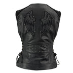 Milwaukee Leather Women's Winged Black Studded Leather Motorcycle Vest with Reflective Wings - LKL4715