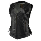 Milwaukee Leather Women's Winged Black Studded Leather Motorcycle Vest with Reflective Wings - LKL4715