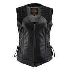 Milwaukee Leather Women's Winged Black Studded Leather Motorcycle Vest with Reflective Wings - LKL4715