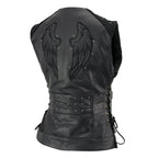 Milwaukee Leather Women's Winged Black Studded Leather Motorcycle Vest with Reflective Wings - LKL4715