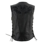 Milwaukee Leather Women's Gemma Black Leather Motorcycle Vest with Side Laces - LKL4716