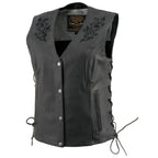Milwaukee Leather Women's Gemma Black Leather Motorcycle Vest with Side Laces - LKL4716
