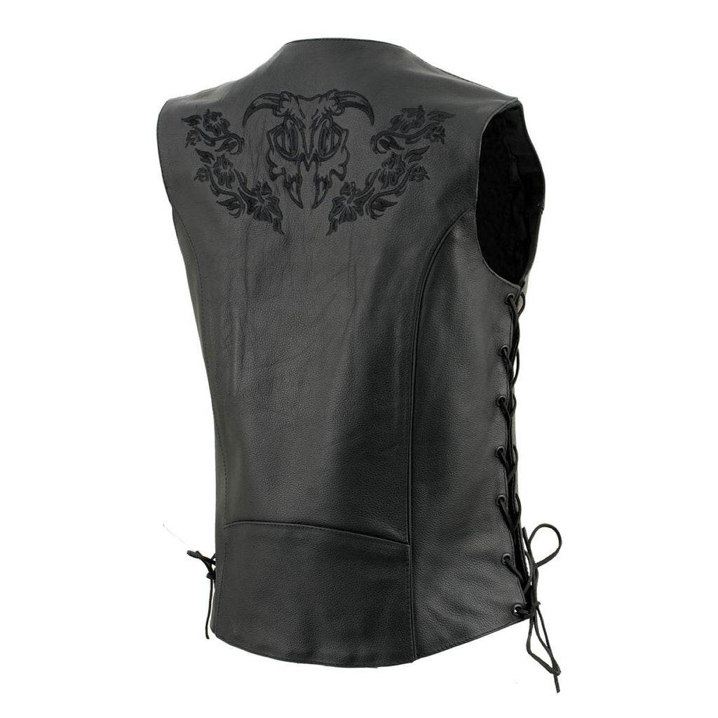 Milwaukee Leather Women's Gemma Black Leather Motorcycle Vest with Side Laces - LKL4716