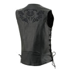 Milwaukee Leather Women's Gemma Black Leather Motorcycle Vest with Side Laces - LKL4716