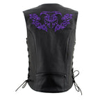 Milwaukee Leather Women's Gemma Black/Purple Leather Motorcycle Vest with Side Laces - LKL4717