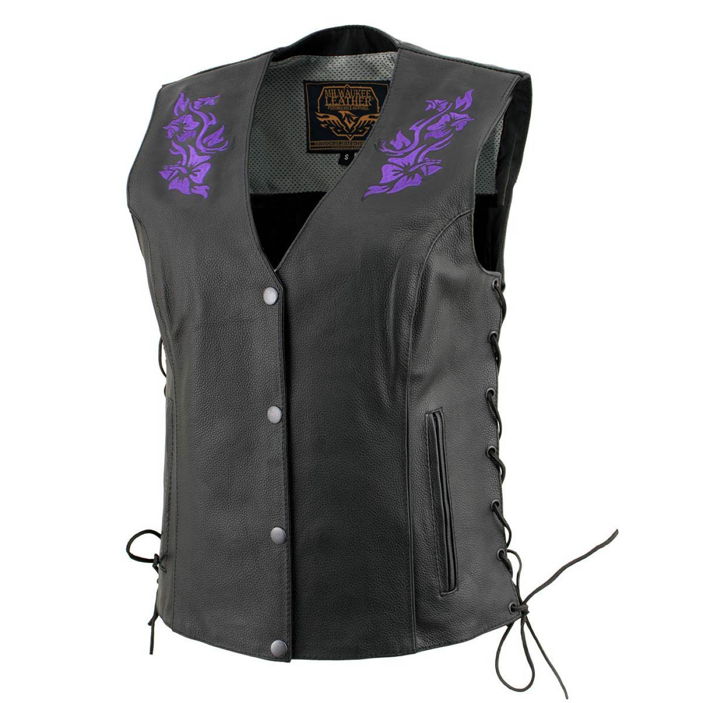 Milwaukee Leather Women's Gemma Black/Purple Leather Motorcycle Vest with Side Laces - LKL4717