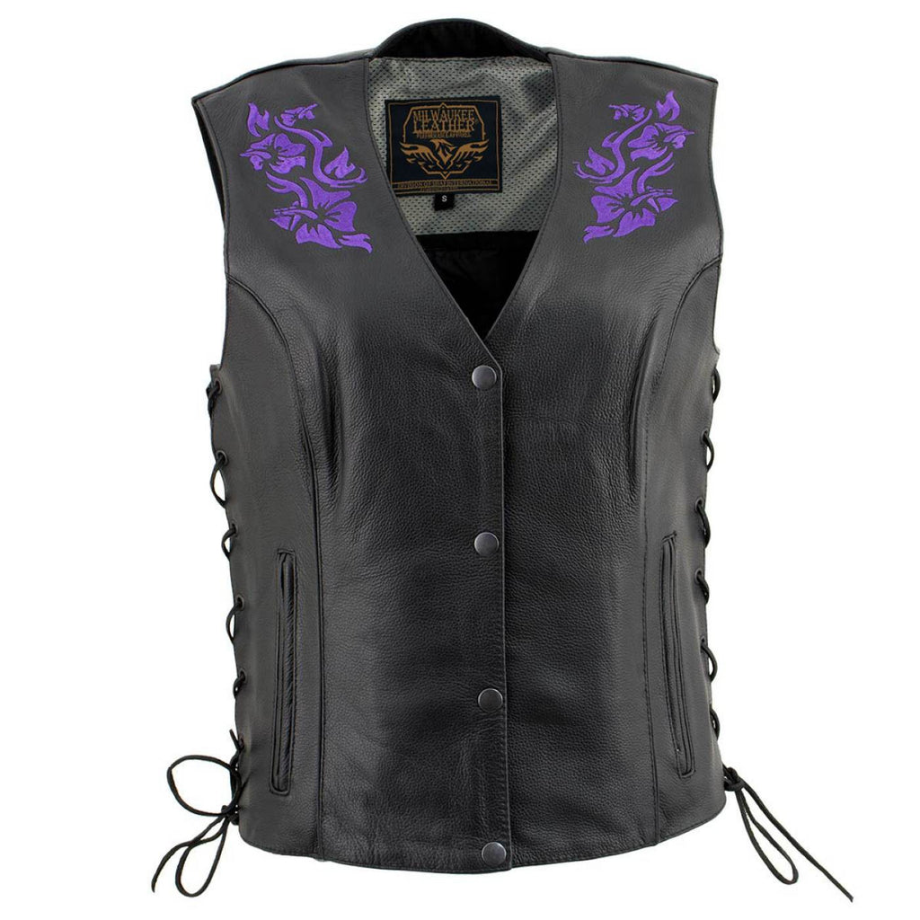 Milwaukee Leather Women's Gemma Black Leather Motorcycle Vest with Side Laces