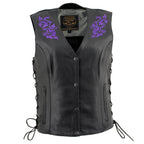 Milwaukee Leather Women's Gemma Black Leather Motorcycle Vest with Side Laces