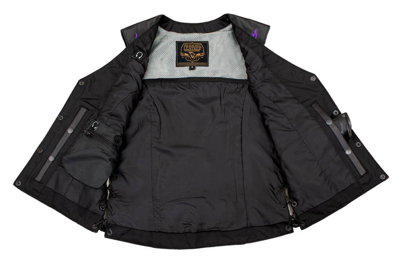 Milwaukee Leather Women's Gemma Black/Purple Leather Motorcycle Vest with Side Laces - LKL4717
