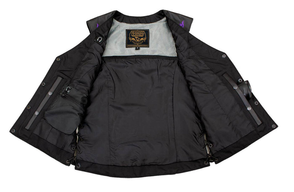 Milwaukee Leather Women's Gemma Black Leather Motorcycle Vest with Side Laces - LKL4716