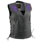 Milwaukee Leather Women's Gemma Black Leather Motorcycle Vest with Side Laces