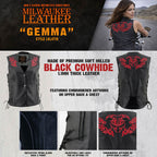 Milwaukee Leather Women's Gemma Black Leather Motorcycle Vest with Side Laces