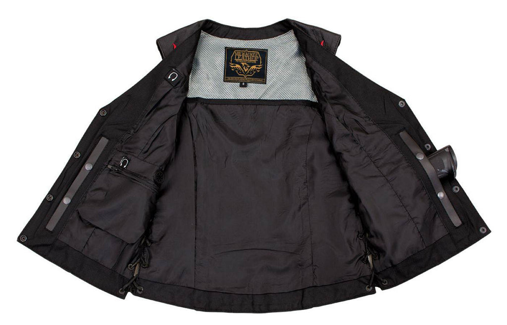 Milwaukee Leather Women's Gemma Black/Red Leather Motorcycle Vest with Side Laces - LKL4718