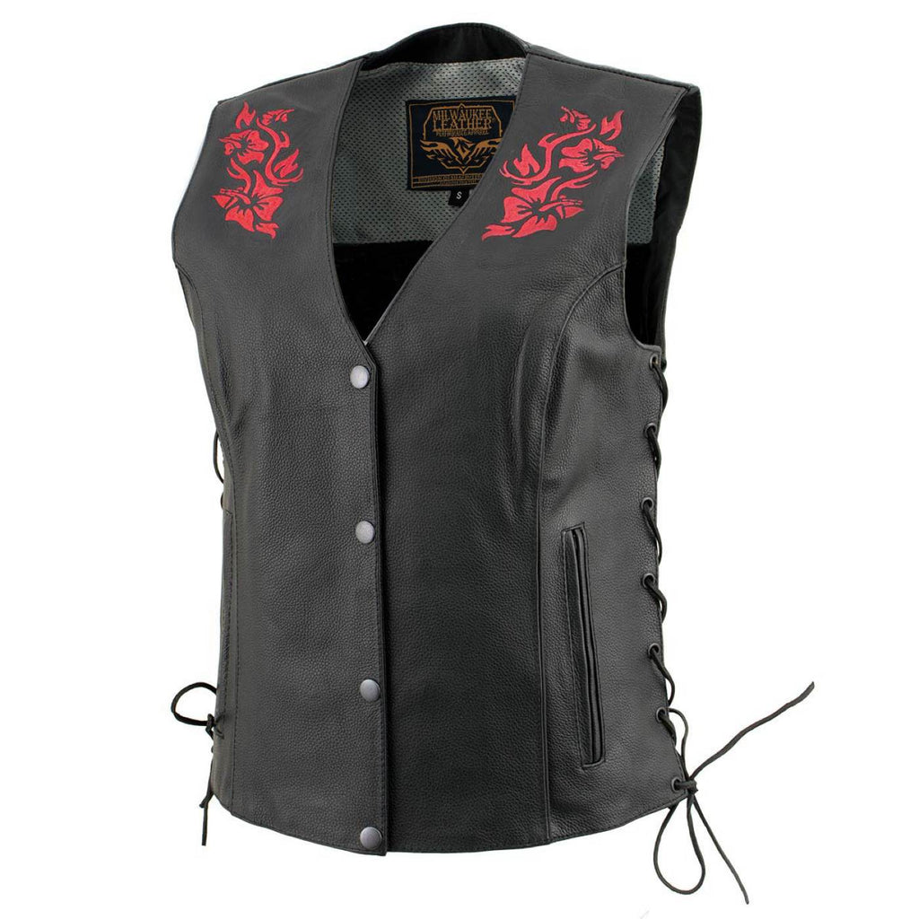 Milwaukee Leather Women's Gemma Black Leather Motorcycle Vest with Side Laces