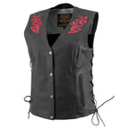 Milwaukee Leather Women's Gemma Black Leather Motorcycle Vest with Side Laces