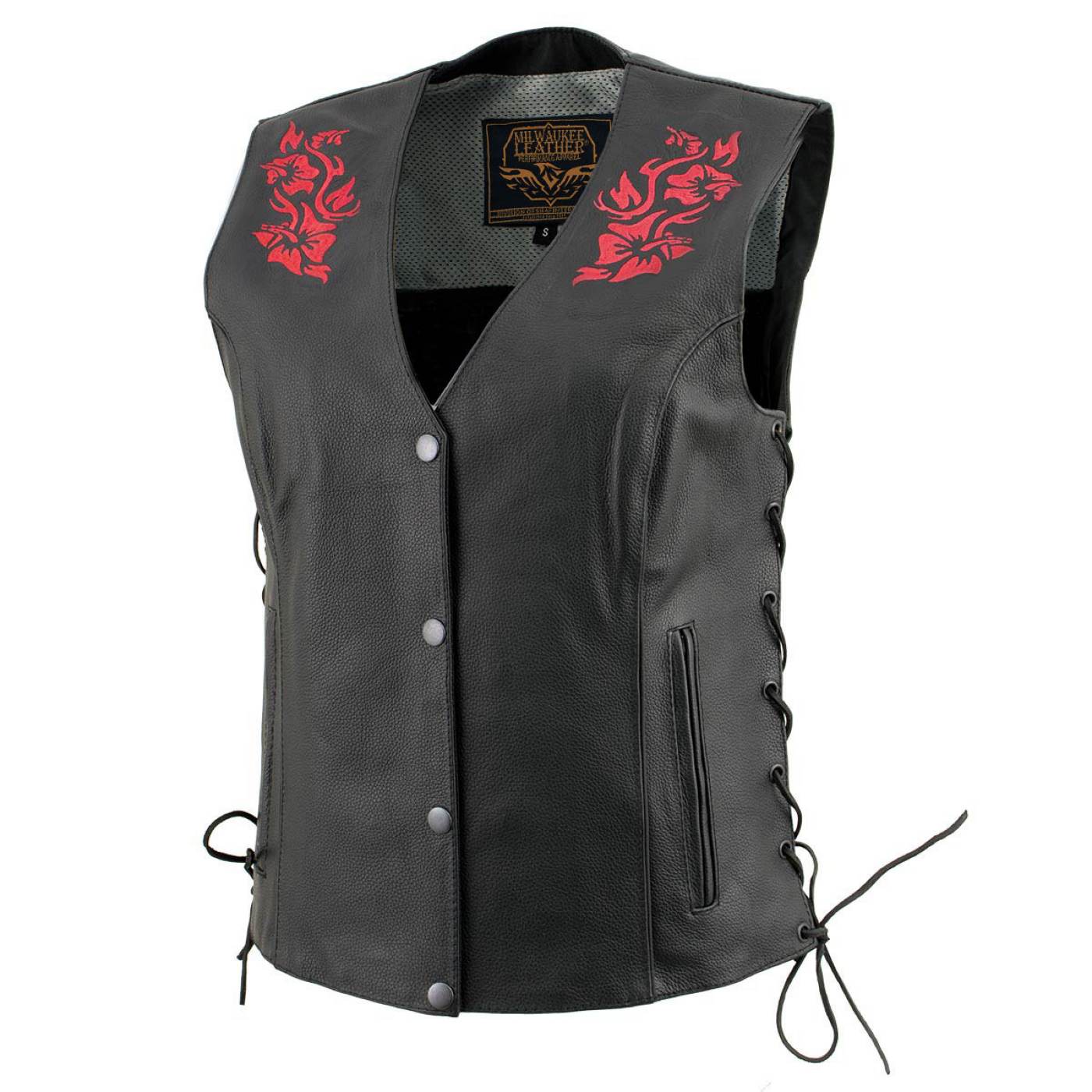Milwaukee Leather Women's Gemma Black Leather Motorcycle Vest with Side Laces