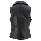 Milwaukee Leather Women's Dita Black Motorcycle Leather Vest w/ Riveted Lapel Collar - LKL4720