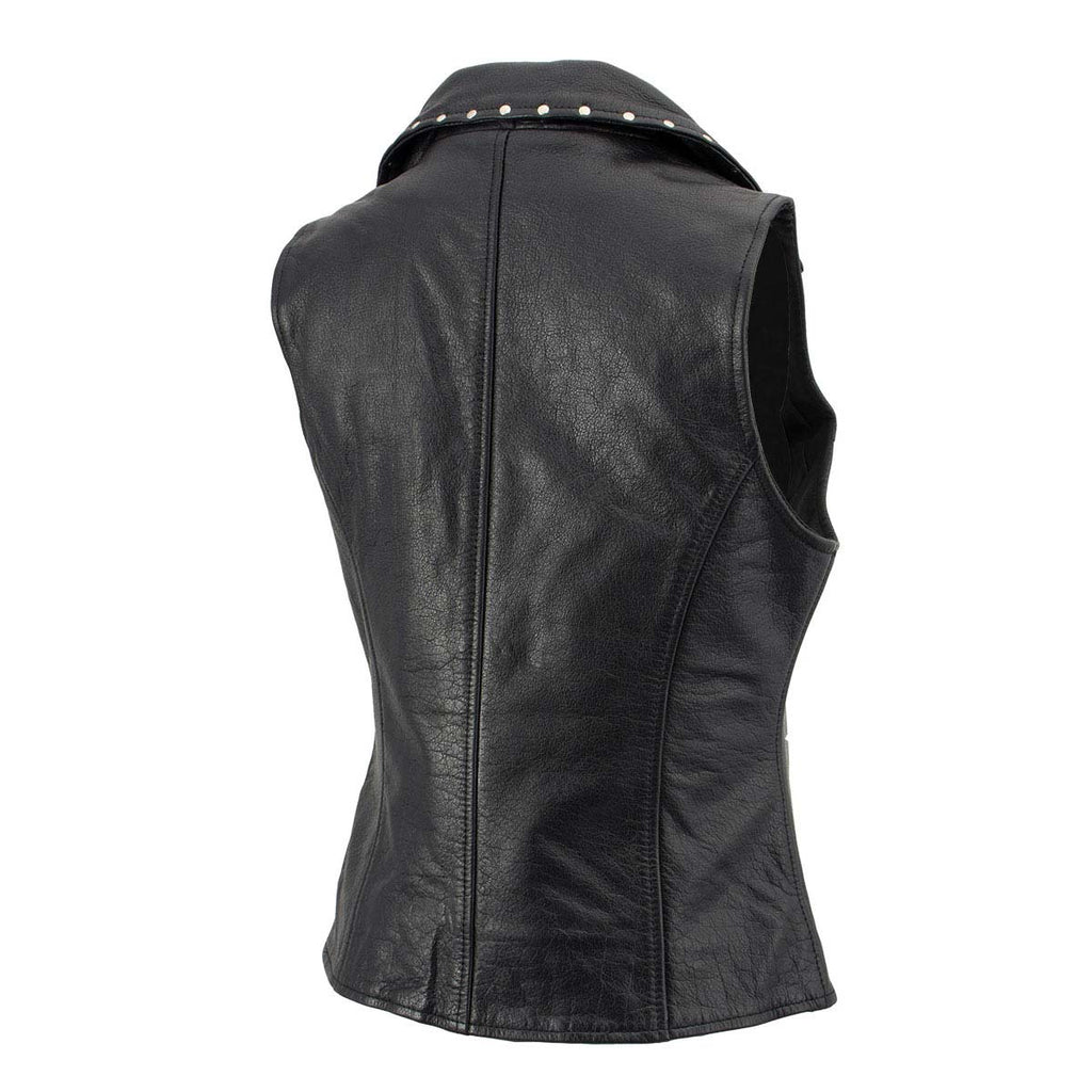 Milwaukee Leather Women's Dita Black Motorcycle Leather Vest w/ Riveted Lapel Collar - LKL4720