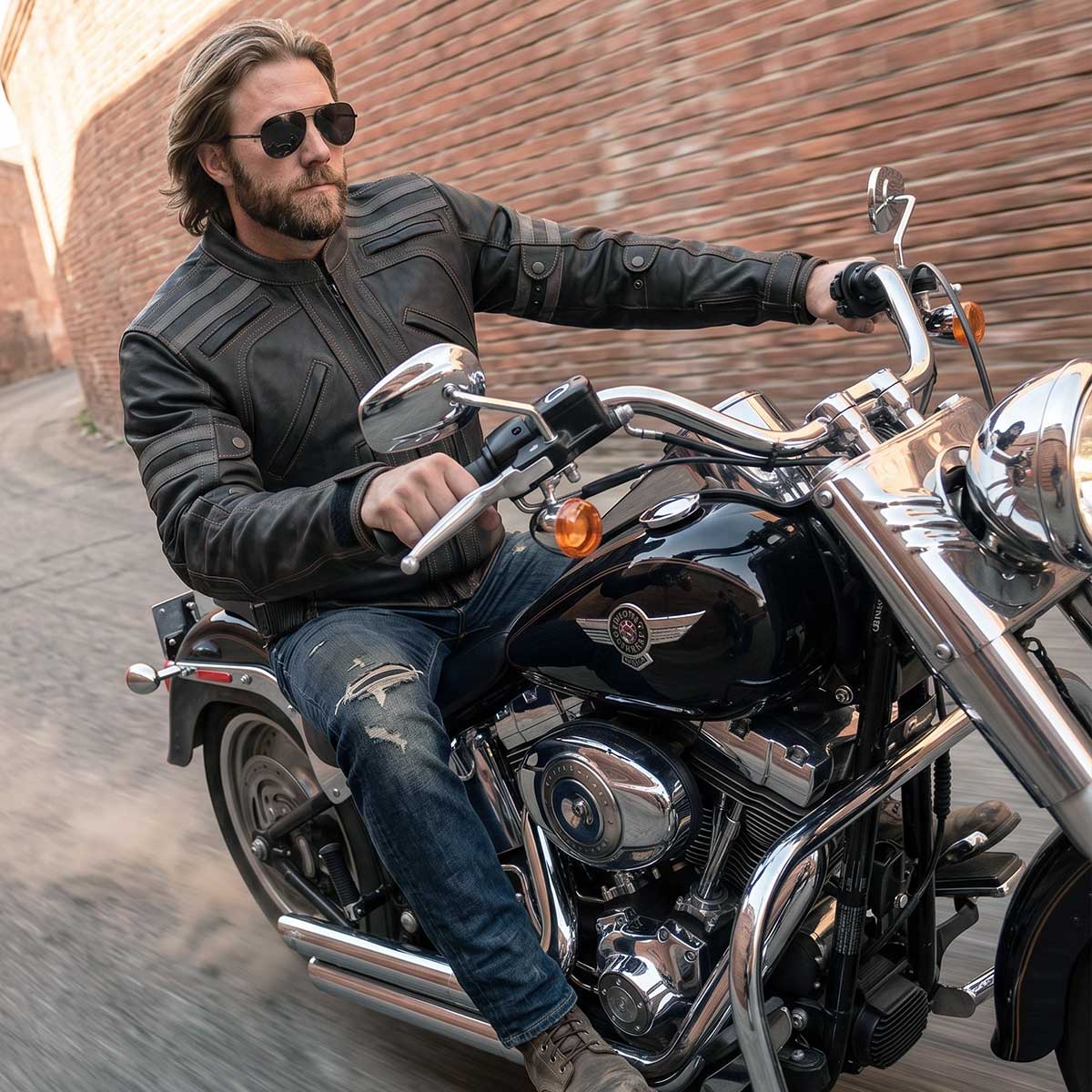 Milwaukee Leather Men's Matte Black Street CE Armored Motorcycle Vented Jacket - Reflective - LKM17012
