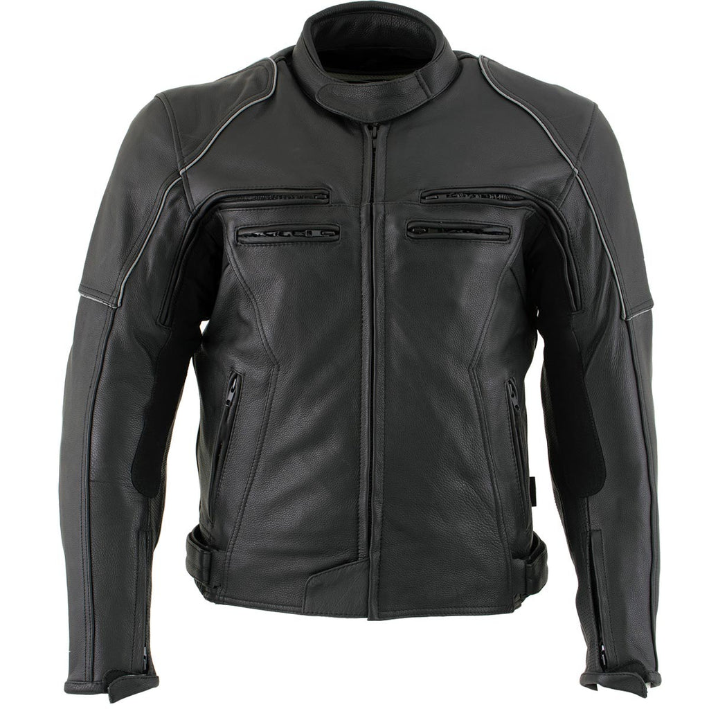 Milwaukee Leather LKM17013 Men's Premium Black Advanced Leather Motorcycle Jacket w/ CE Armor Protection