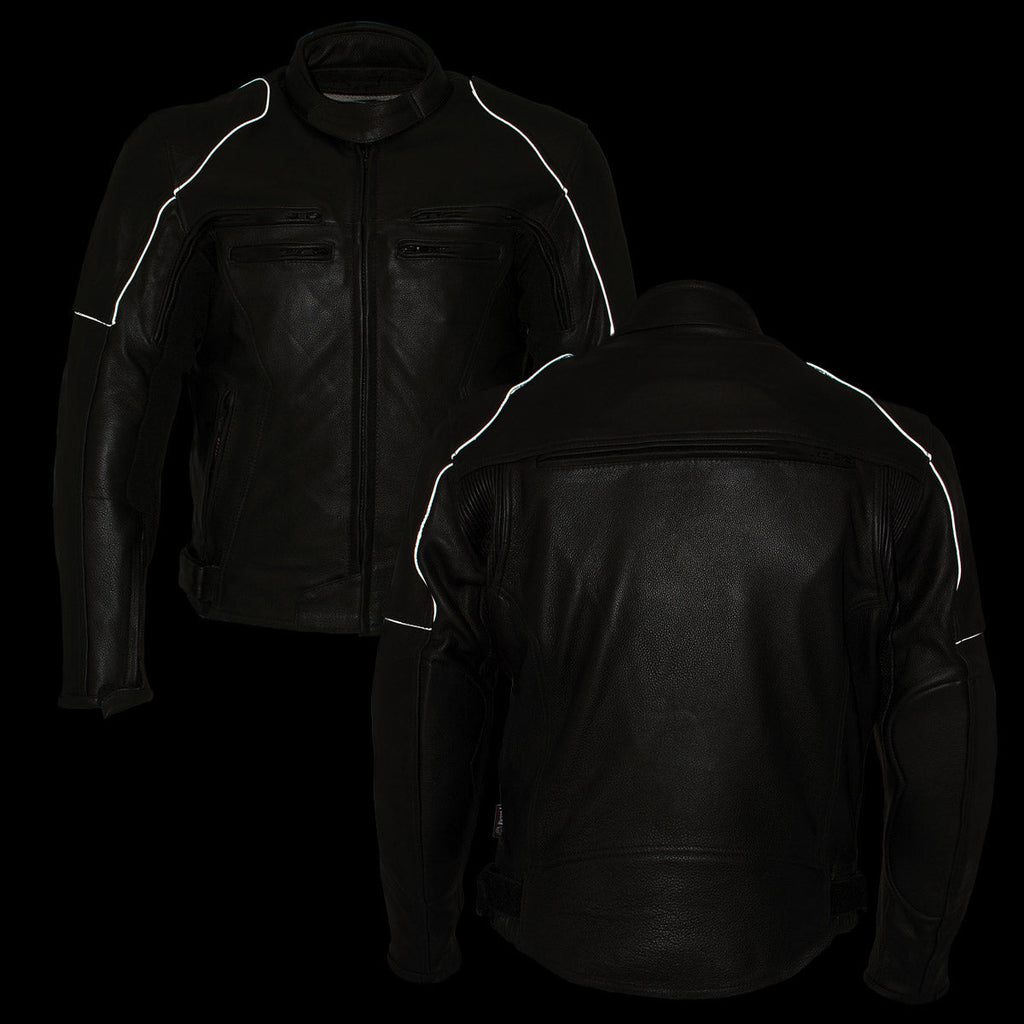 Milwaukee Leather LKM17013 Men's Premium Black Advanced Leather Motorcycle Jacket w/ CE Armor Protection