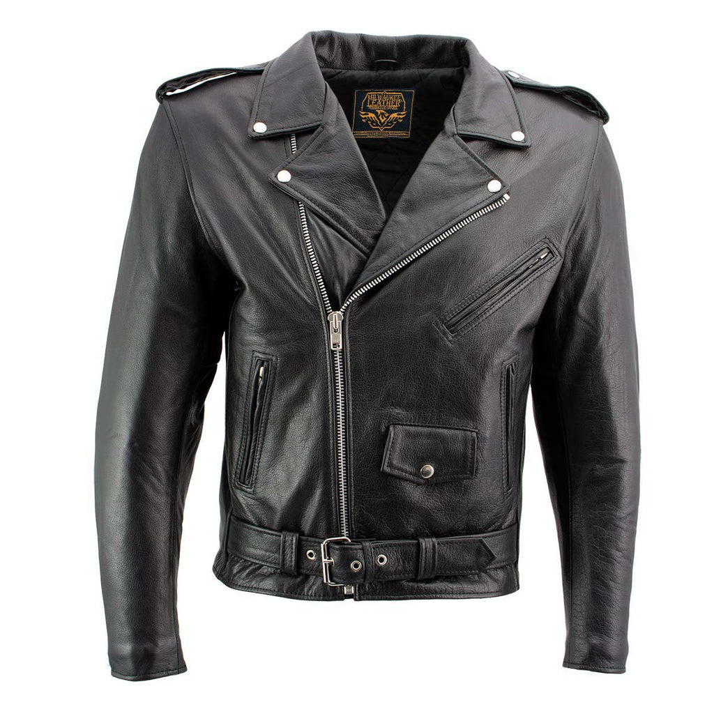 Milwaukee Leather Men's Classic Armored Black Leather Motorcycle Jacket w/ CE Armor - LKM17020