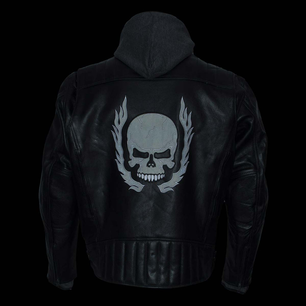 Milwaukee Leather Men's Alibi Black Leather Motorcycle Jacket w/ CE Armor, Removable Hoodie - LKM17021