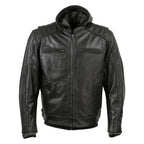 Milwaukee Leather Men's Alibi Black Leather Motorcycle Jacket w/ CE Armor, Removable Hoodie - LKM17021