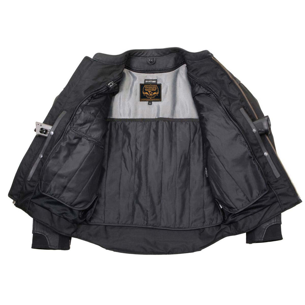 Milwaukee Leather Men's Endo Black Leather Motorcycle Jacket w/ CE Armor, Reflective Panels, Vents - LKM17023