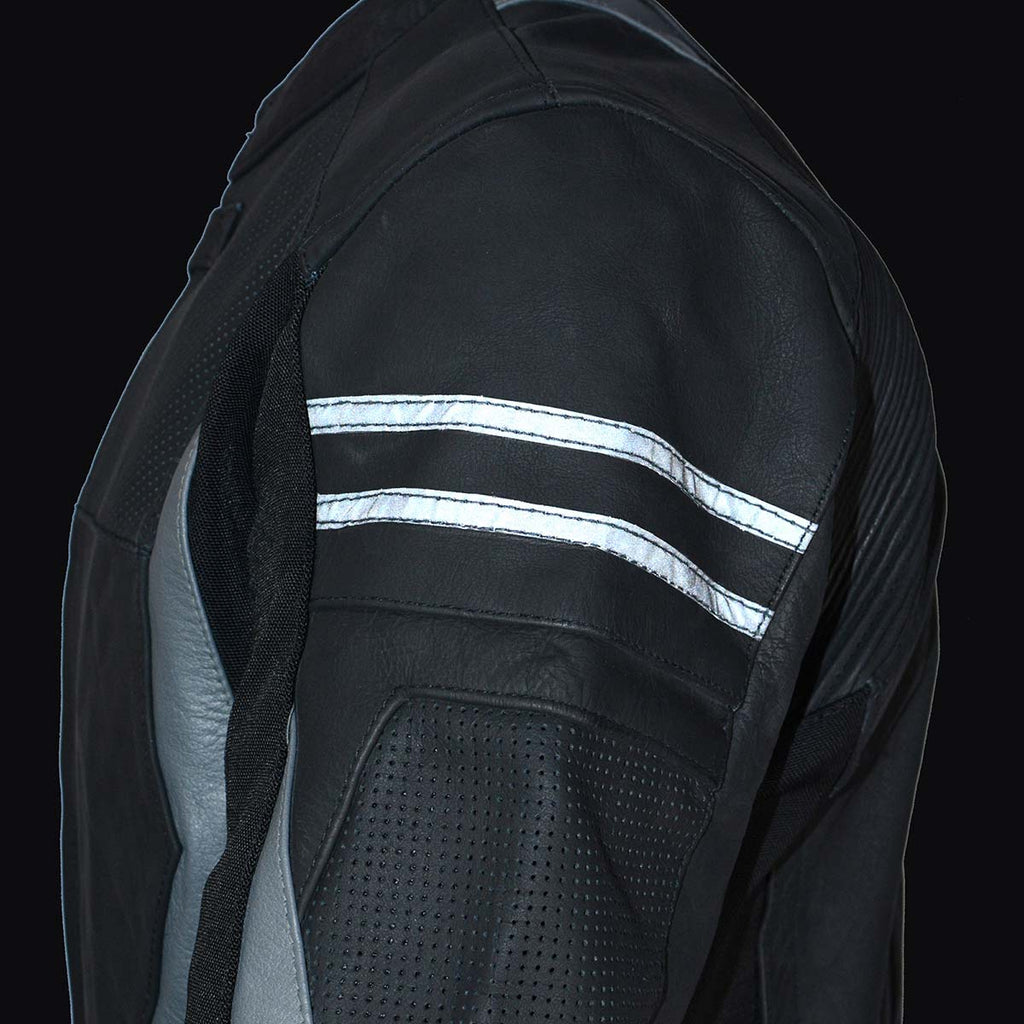 Milwaukee Leather Men's Stryde Black and Grey Matte Finish Racer Leather Motorcycle Jacket - LKM17024
