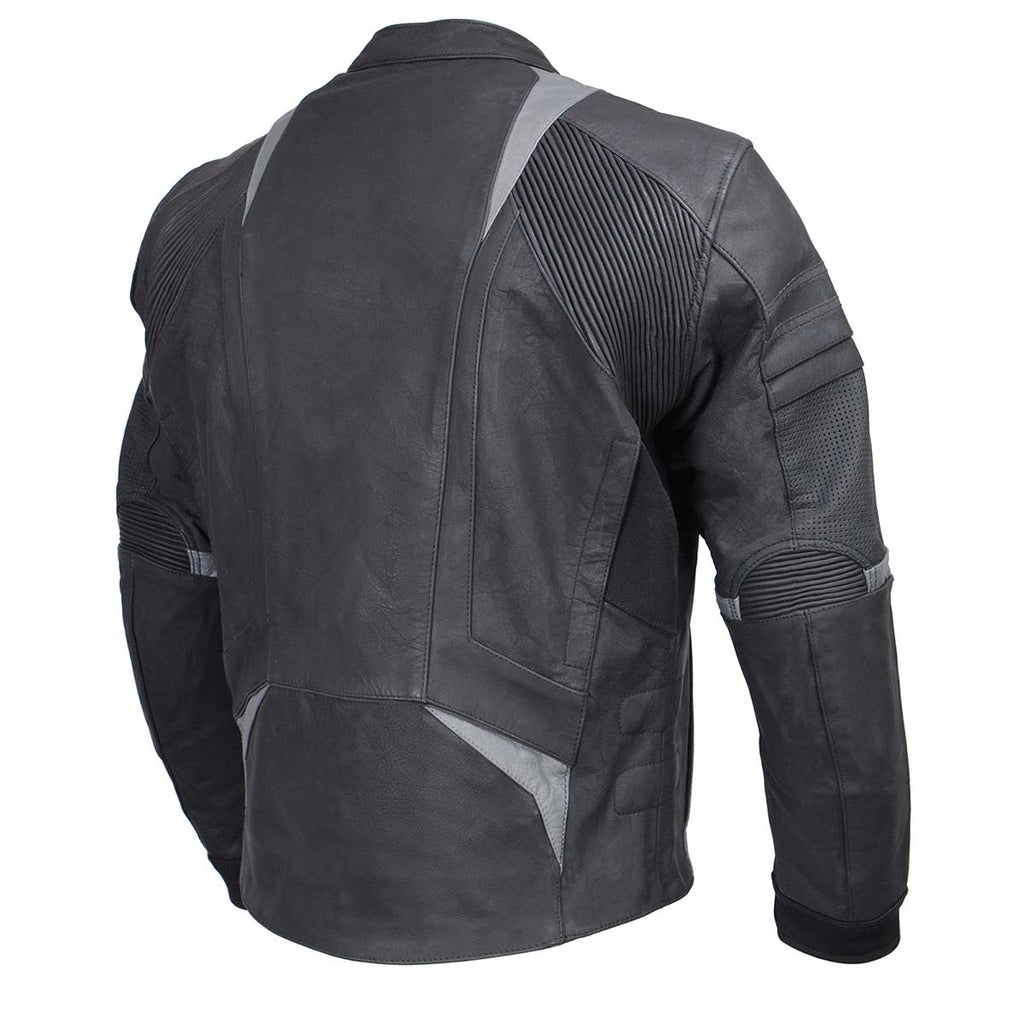 Milwaukee Leather Men's Stryde Black and Grey Matte Finish Racer Leather Motorcycle Jacket - LKM17024