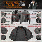 Milwaukee Leather LKM1703 Men's Classic Black Premium Leather Motorcycle Biker Rider Jacket
