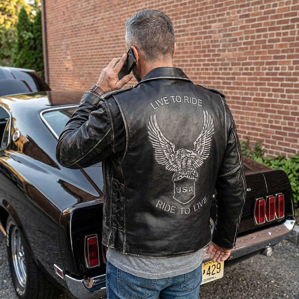 Milwaukee Leather Men's Live to Ride Classic Premium Leather CE Armored Motorcycle Jacket - Side Lace - LKM1706