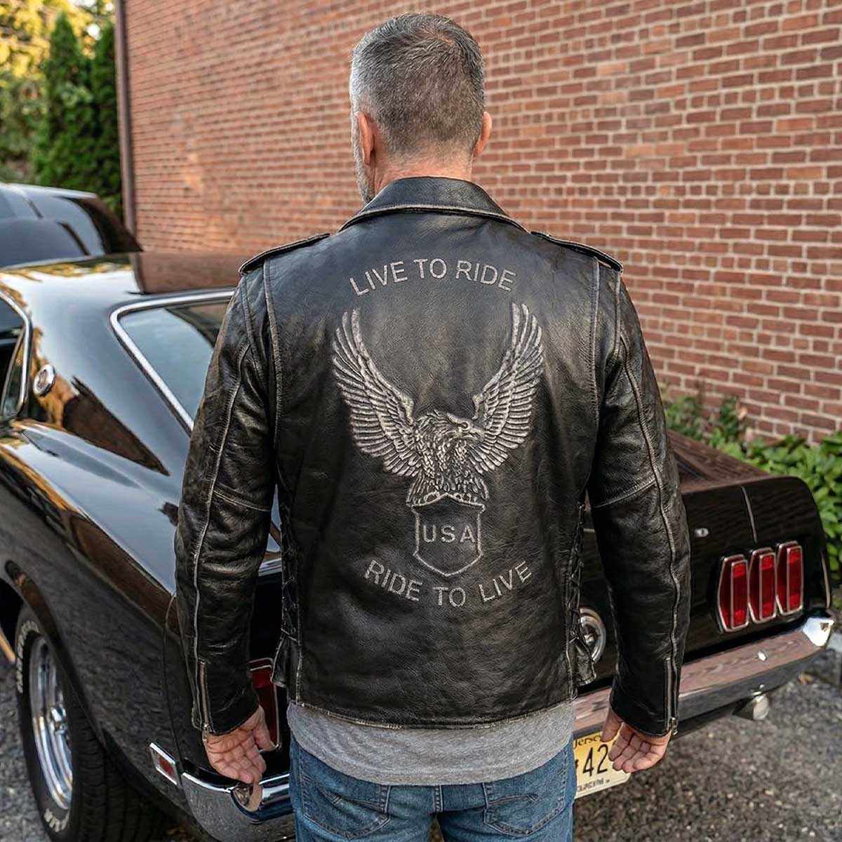 Milwaukee Leather Men's Live to Ride Classic Premium Leather CE Armored Motorcycle Jacket - Side Lace - LKM1706