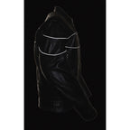 Milwaukee Leather SH1785 Men's Black Leather Scooter Style Motorcycle Jacket w/ Side Stretch and Reflective Piping