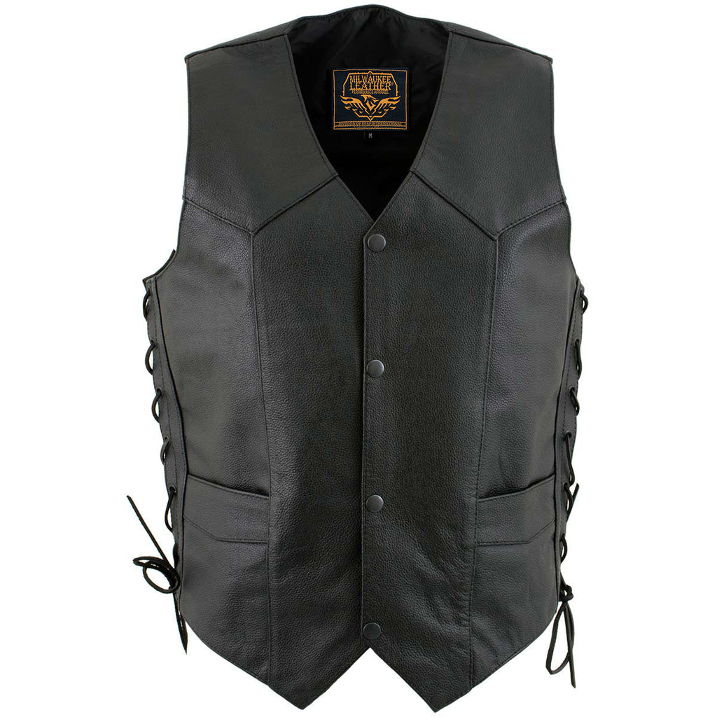 Milwaukee Leather Men's Classic ‘Side Laced Black Western Style Motorcycle Vest - LKM3776