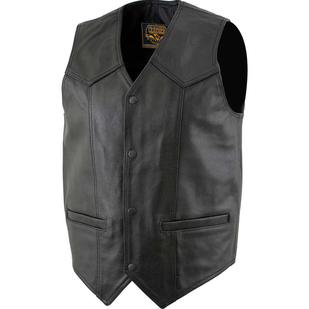 Milwaukee Leather Men's Black Classic Western Style Motorcycle Leather Rider Vest - LKM3778