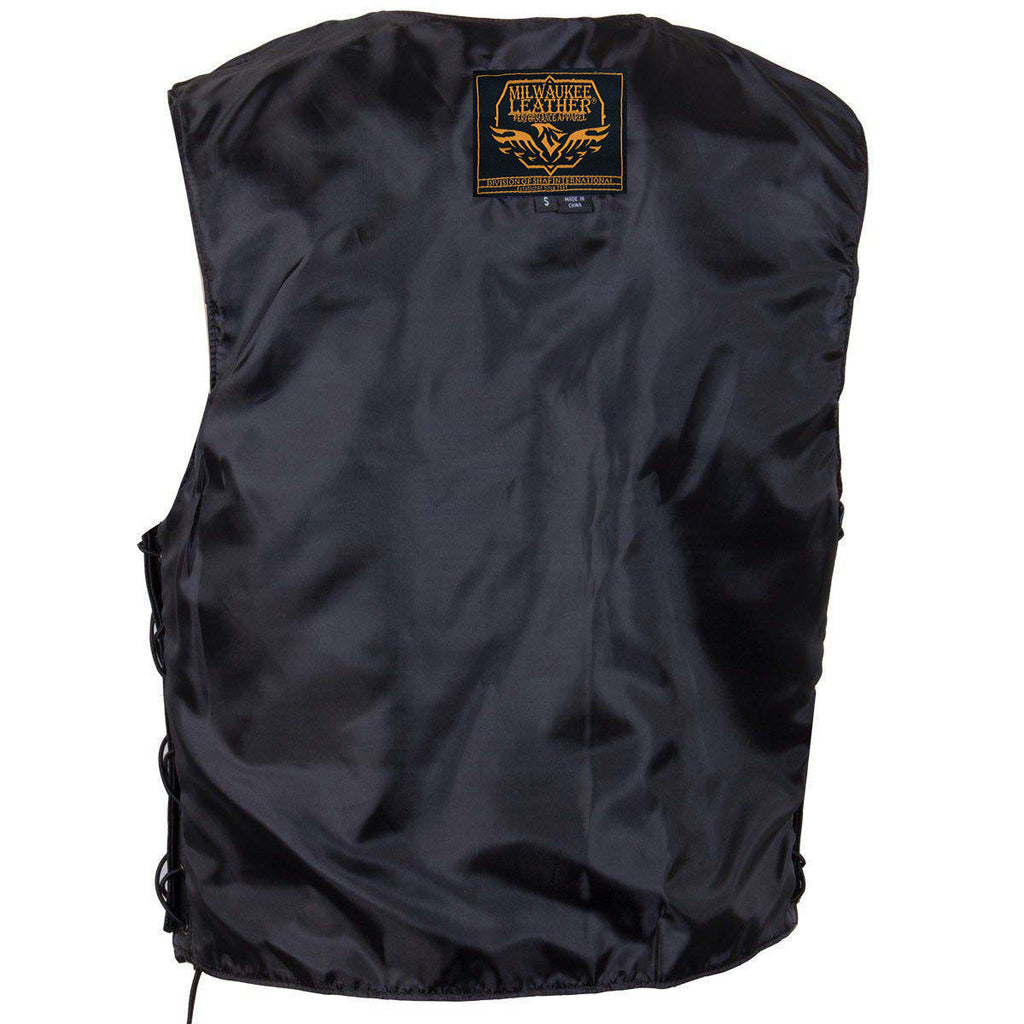 Milwaukee Leather Men's Black Classic Western Style Side Laced Motorcycle Leather Vest - LKM3779