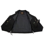 Milwaukee leather LKM3787 Men's Classic Side Laced Black Leather Motorcycle Rider Biker Vest w/ Ten Pockets