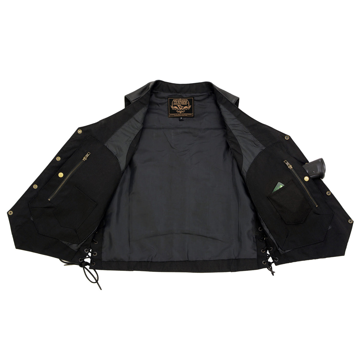 Milwaukee leather LKM3787 Men's Classic Side Laced Black Leather Motorcycle Rider Biker Vest w/ Ten Pockets