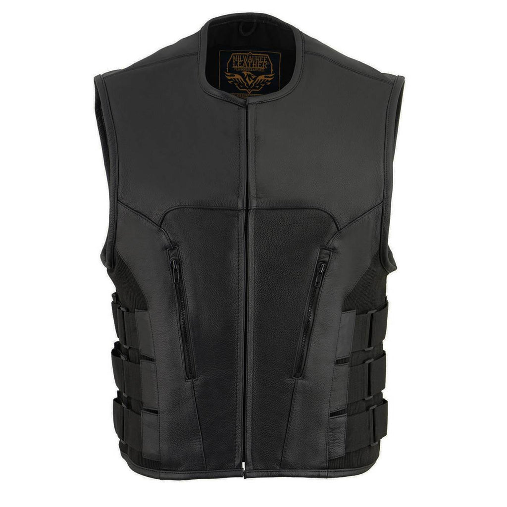 Milwaukee Leather Men's Creeper Black Triple Strap Leather Motorcycle Vest - LKM3791