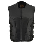 Milwaukee Leather Men's Creeper Black Triple Strap Leather Motorcycle Vest - LKM3791