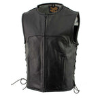 Milwaukee Leather Men's Drifter Black Collarless Buffalo Leather Motorcycle Vest - LKM3792
