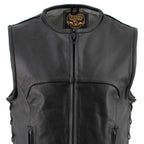 Milwaukee Leather Men's Drifter Black Collarless Buffalo Leather Motorcycle Vest - LKM3792